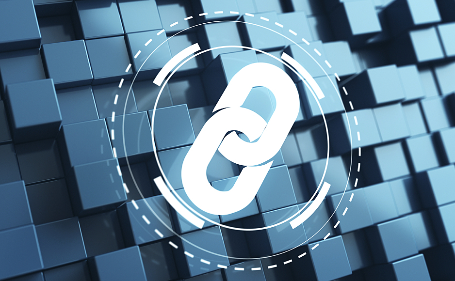 Abstract chains on 3D futuristic background with node and line